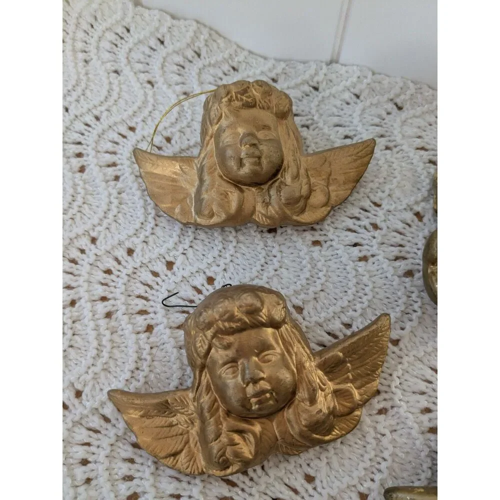 Lot of 4 Vintage Cherub Angel Ornaments - Gold - Ceramic